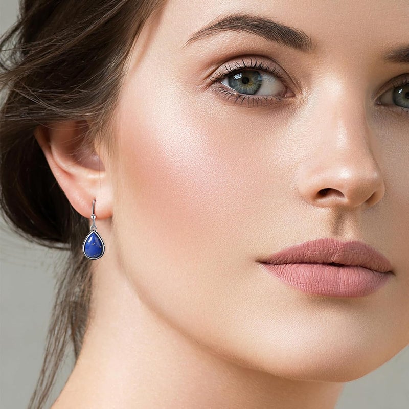 Teppdfann Store Vintage Teardrop Birthstone Dangle Earrings for Women Trendy, Gemstone Drop Earrings with Silver Hook Birthstone Jewelry for Christmas Gift - Image 2
